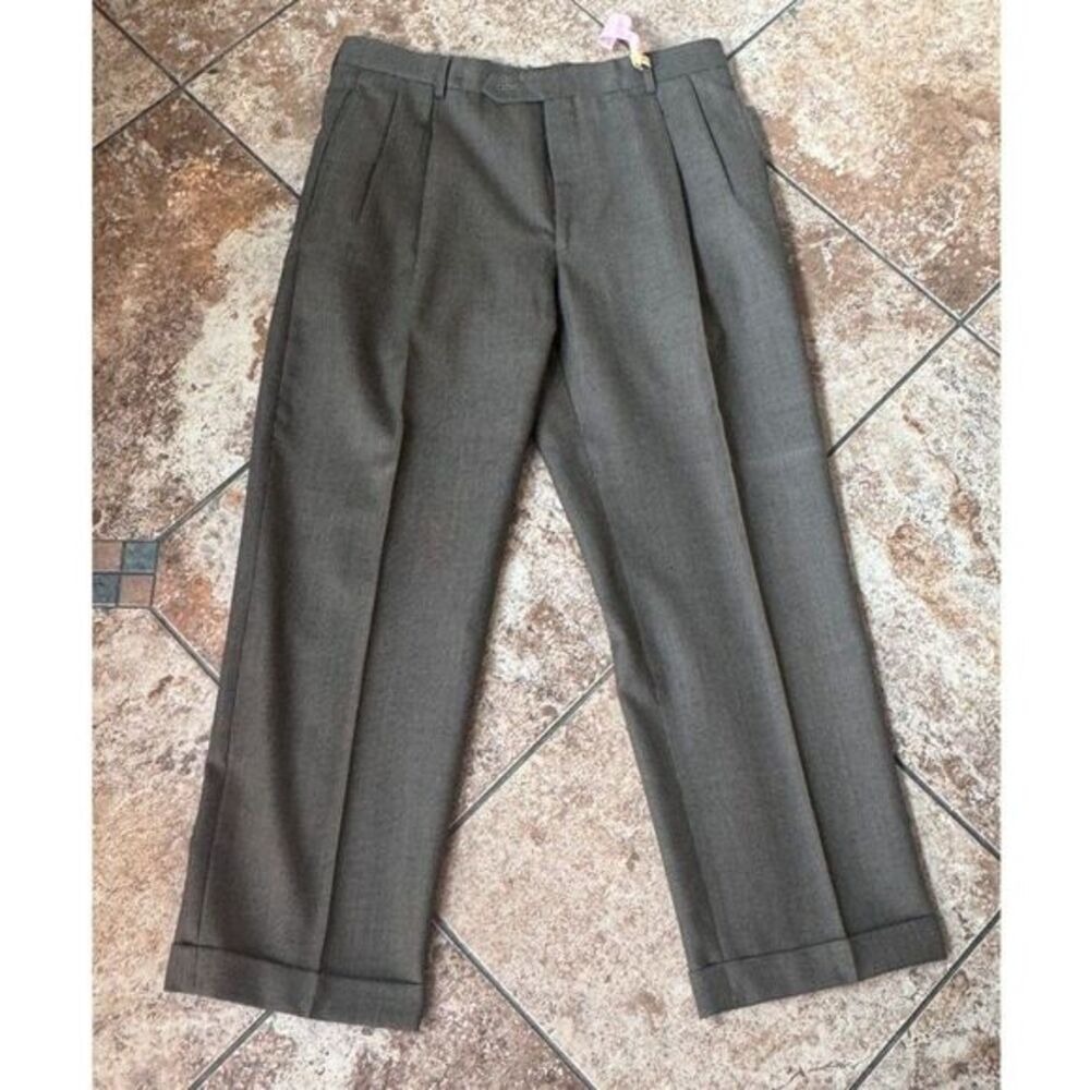 Jos A Banks‎ | Men's Wool Cuffed Pleated Pants | Black Brown | Waist 34 | SKU295